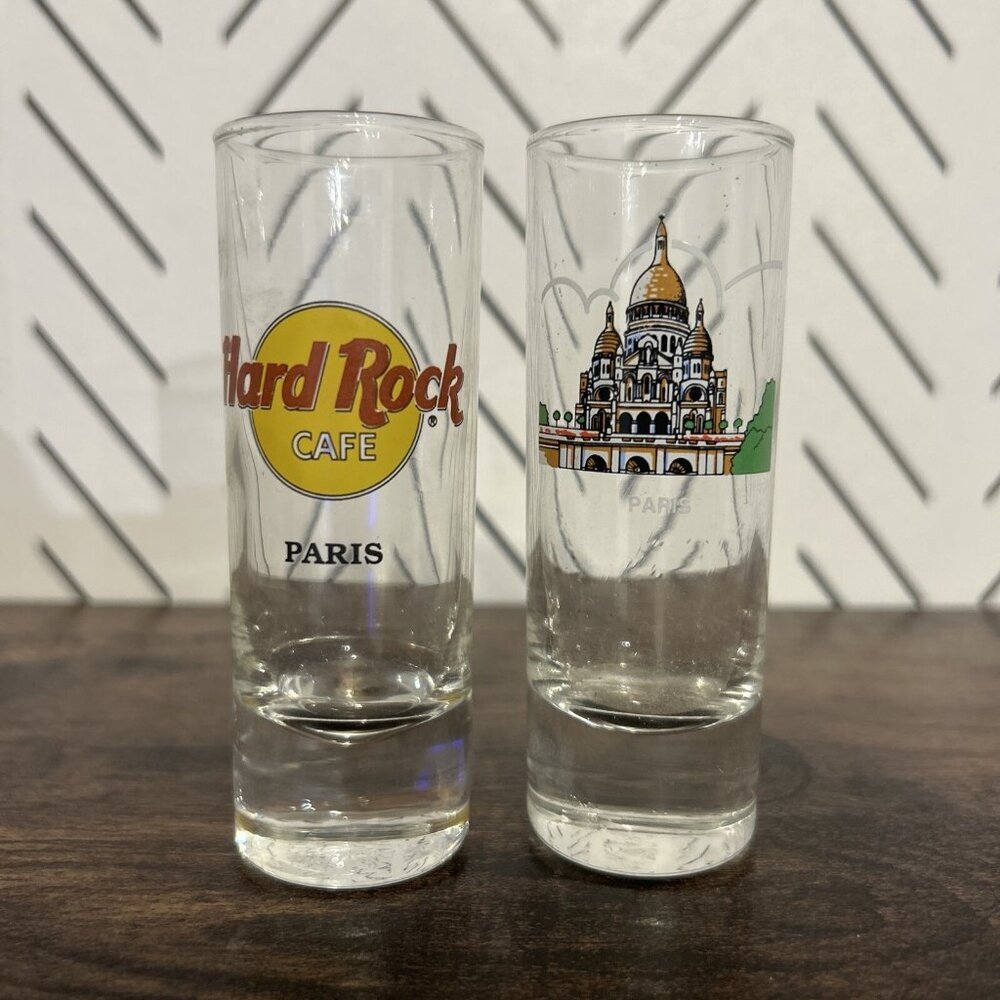 Hard Rock Cafe Shot Glass 4" Souvenir Collectible Paris Black Writing + Bonus